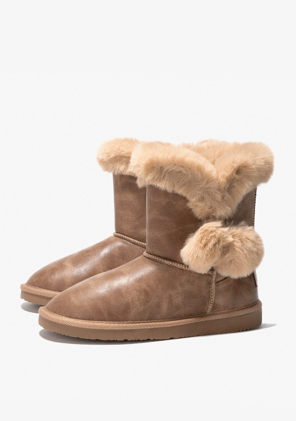 Camel Pompon Fur Australian Boots Napa