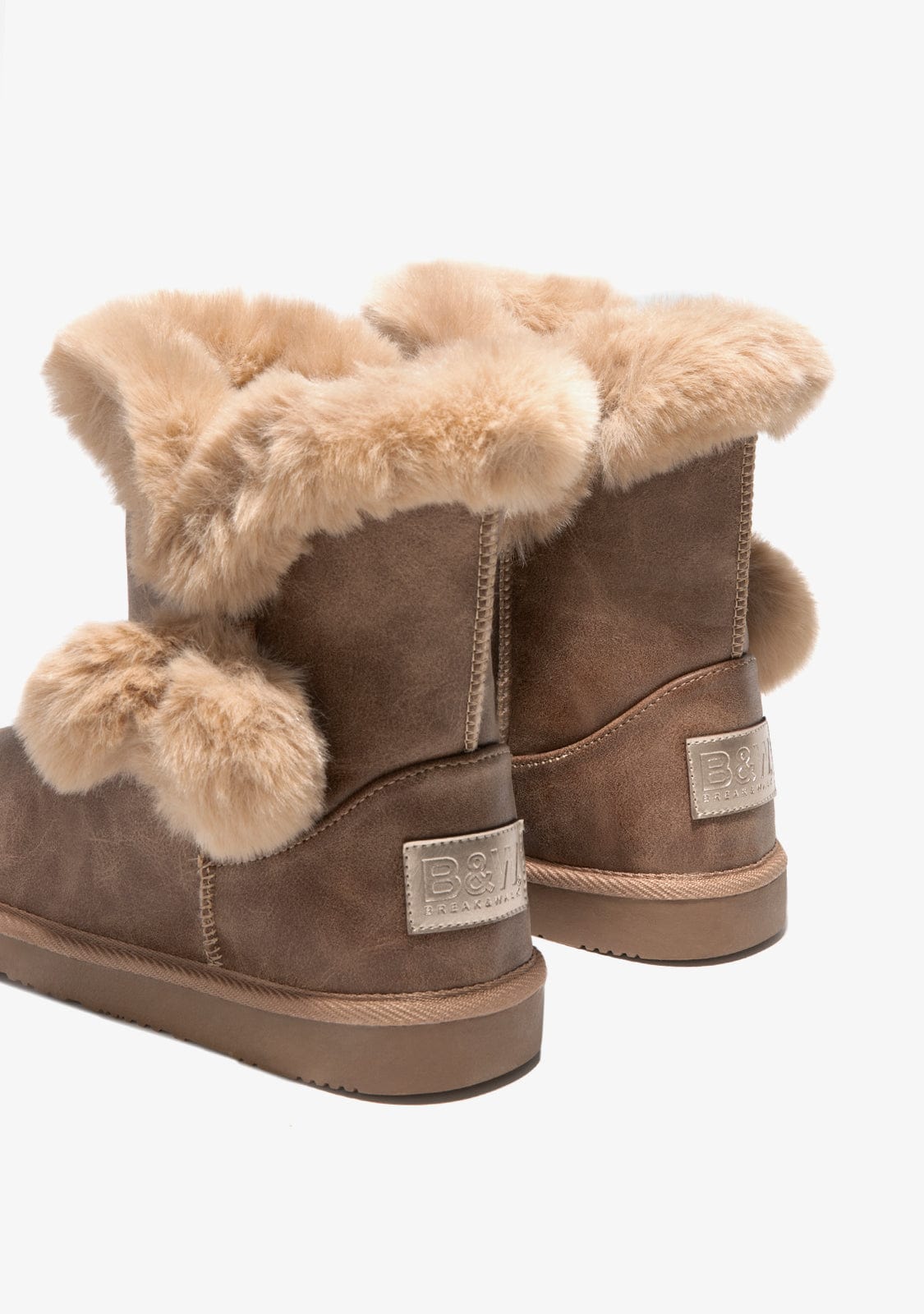 Camel Pompon Fur Australian Boots Napa