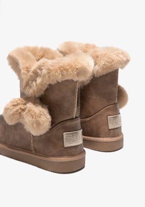 Camel Pompon Fur Australian Boots Napa