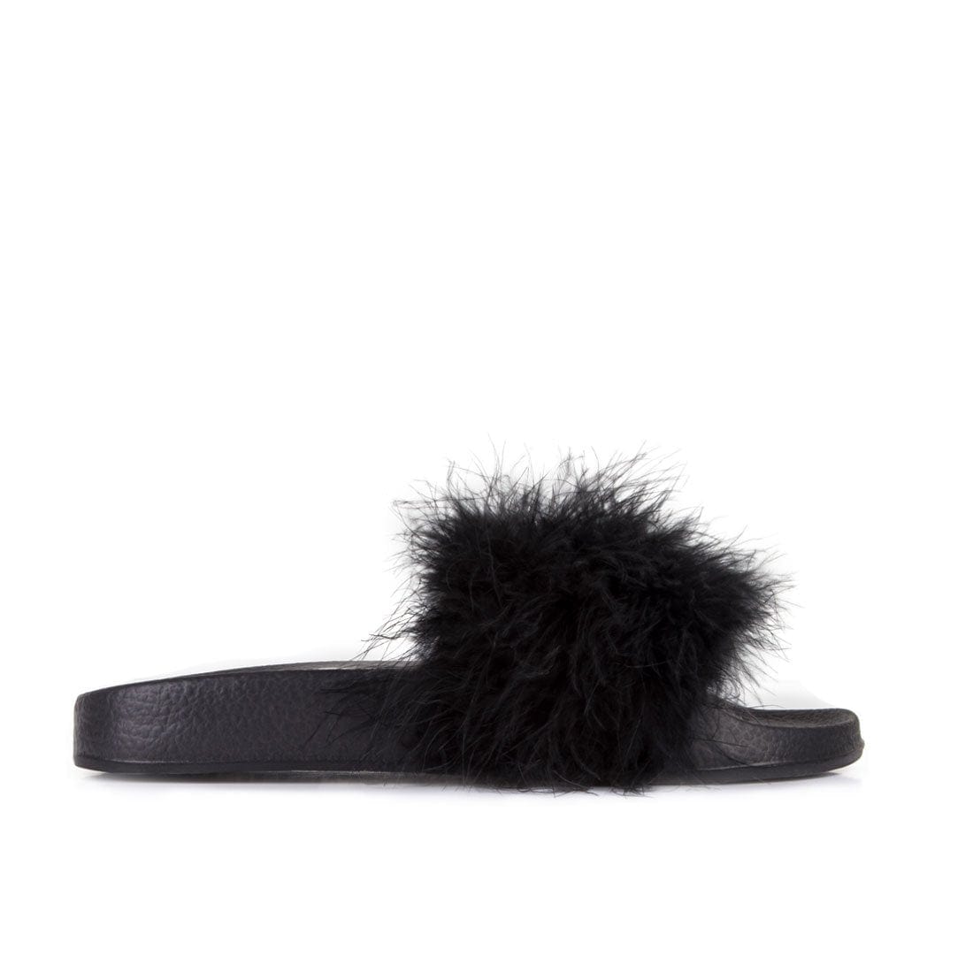 Feathers Flat Slide Sandals Black