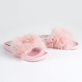 Feathers Flat Slide Sandals Pink