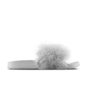 Feathers Flat Slide Sandals Silver