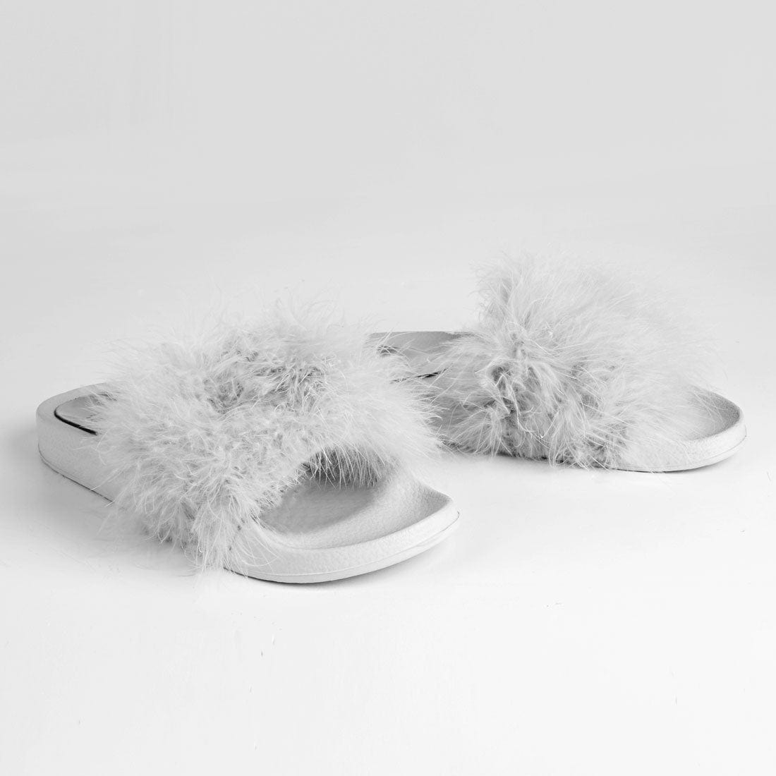 Feathers Flat Slide Sandals Silver
