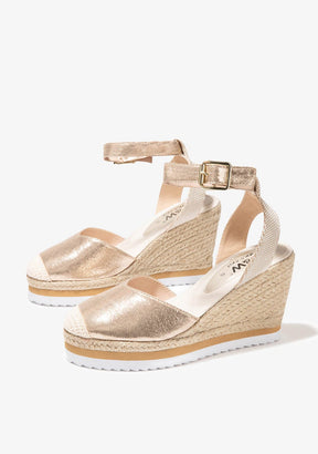 Platinum Metallized Wedge Espadrilles