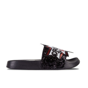 Sequins Flat Slide Sandals Black