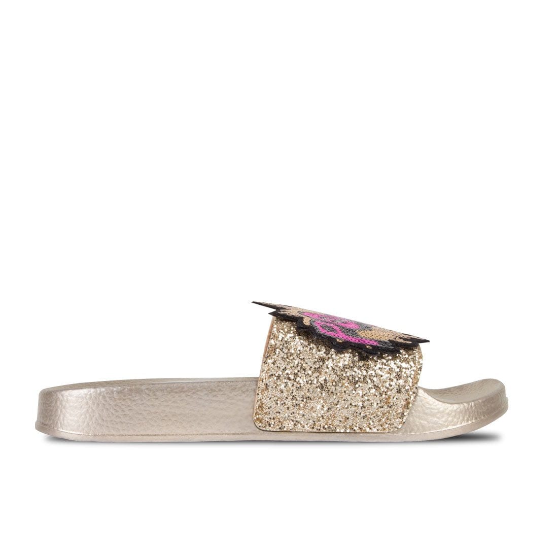 Sequins Flat Slide Sandals Gold