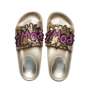 Sequins Flat Slide Sandals Gold