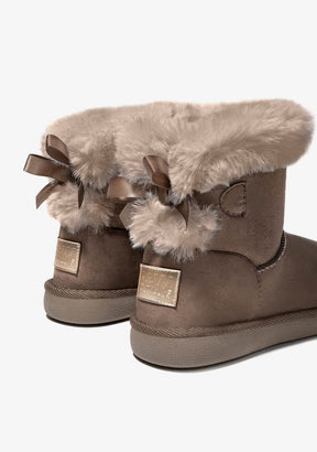 Taupe Fur Bow Australian Boots Water Repellent