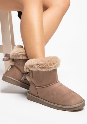 Taupe Fur Bow Australian Boots Water Repellent