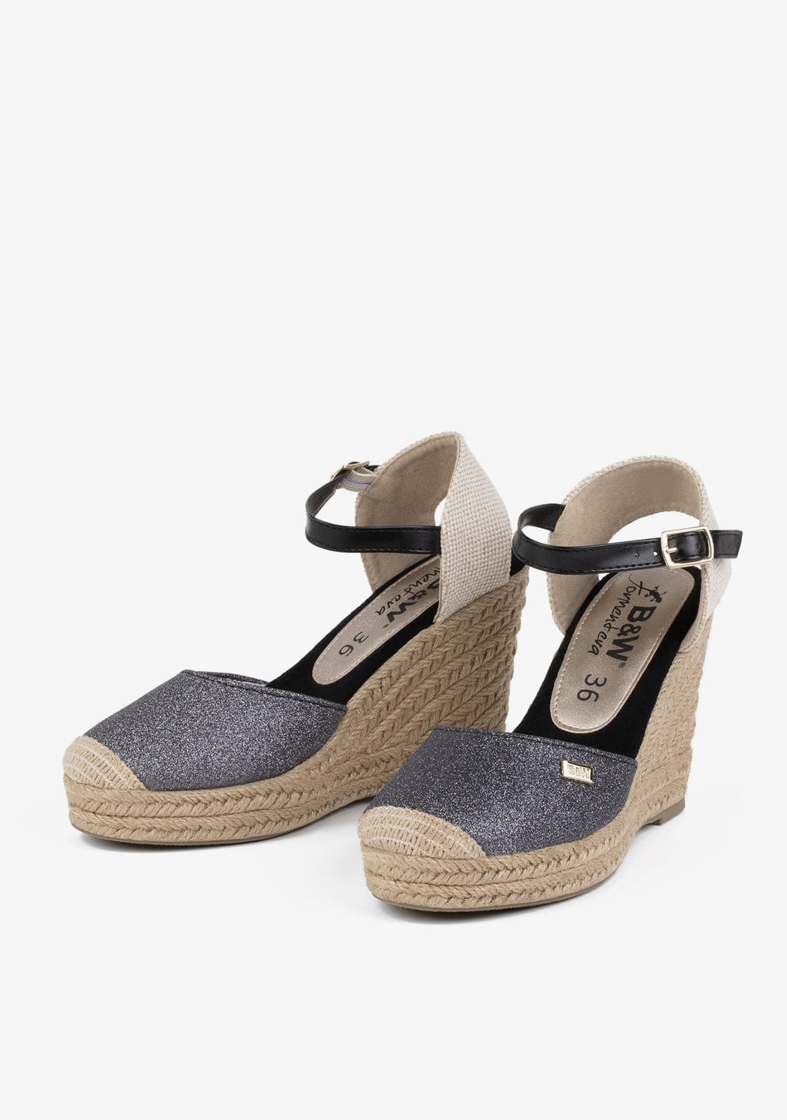 Wedge Shoe Espadrilles Capri Black Glitter