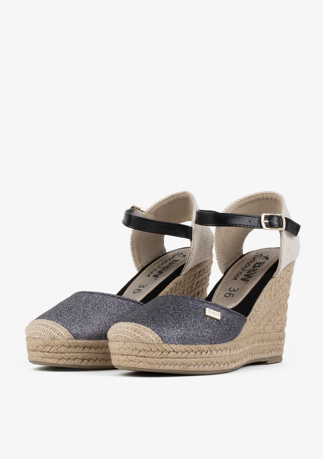 Wedge Shoe Espadrilles Capri Black Glitter