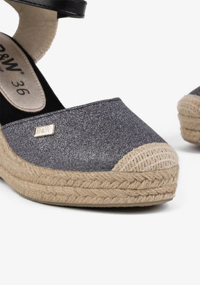 Wedge Shoe Espadrilles Capri Black Glitter