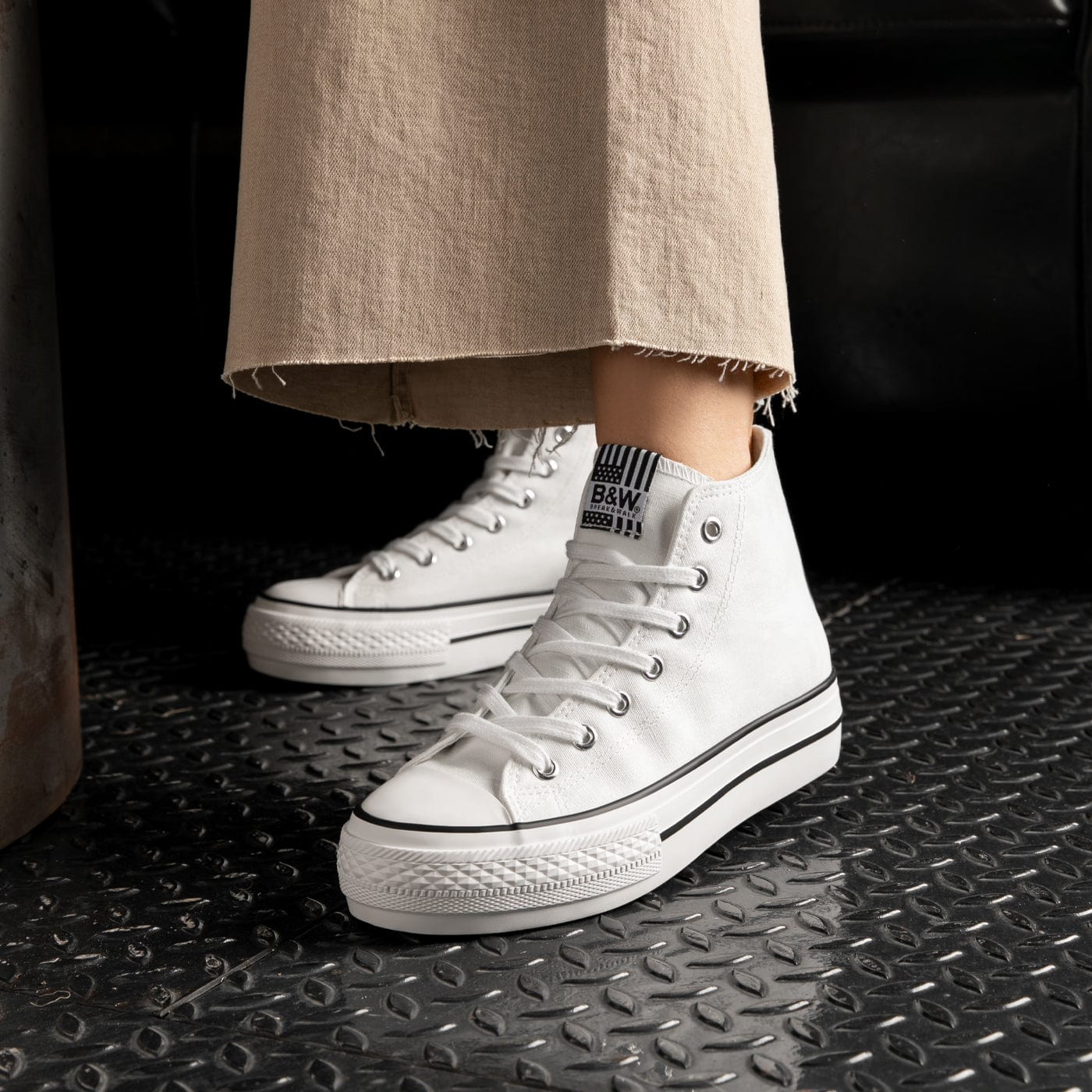 White Platform Hi-Top Basic Sneakers