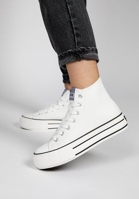 White Platform Hi-Top Sneakers Nappa